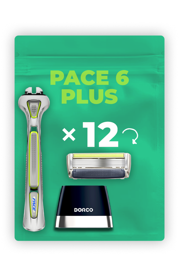 סכיני גילוח Pace6Plus, ערכת 12 סכינים עם ידית ומתקן